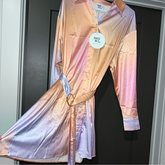 Princess Polly Long Sleeve Pink Sunset Tie Up Mini Dress - Picture 5 of 8